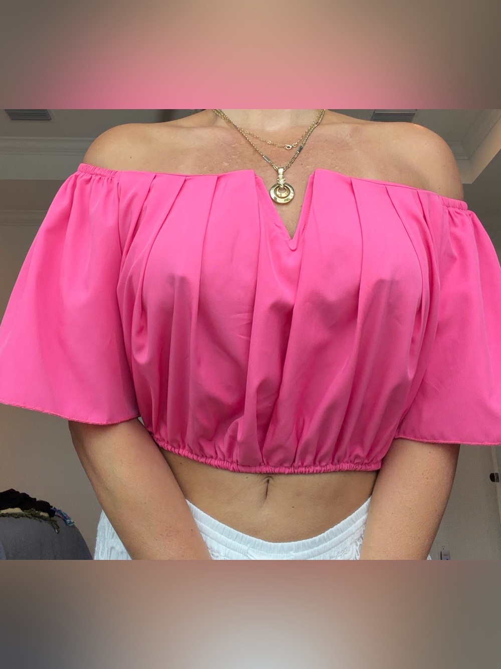 SHEIN Women’s Off-Shoulder Tops— Black, White and Hot Pink set of 3